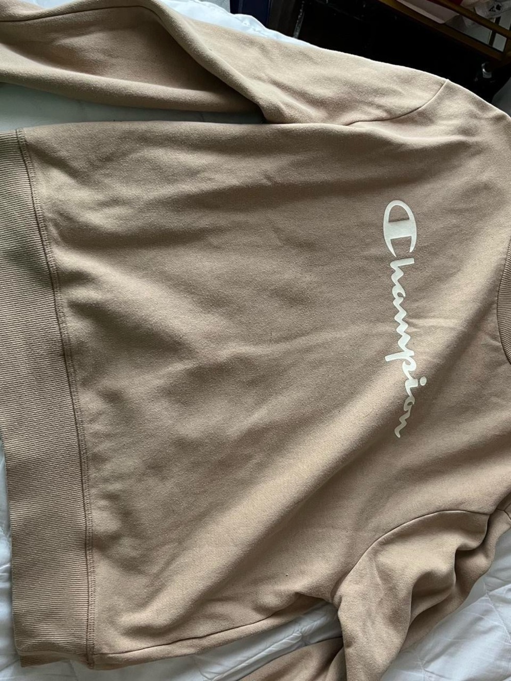 Champion Crewneck Sweatshirt in Light Tan with White Script